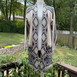 Lucky Brand Cardigan Tribal Aztec Western Open Front Sweater Womens Size M EUC